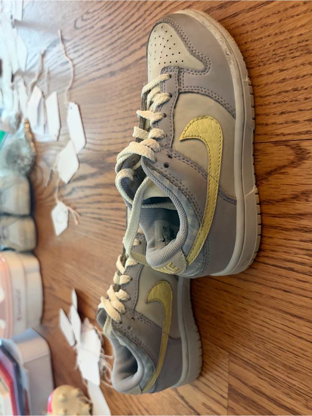 Nike Kids Low-Top Sneakers in Light Gray and Pale Yellow
